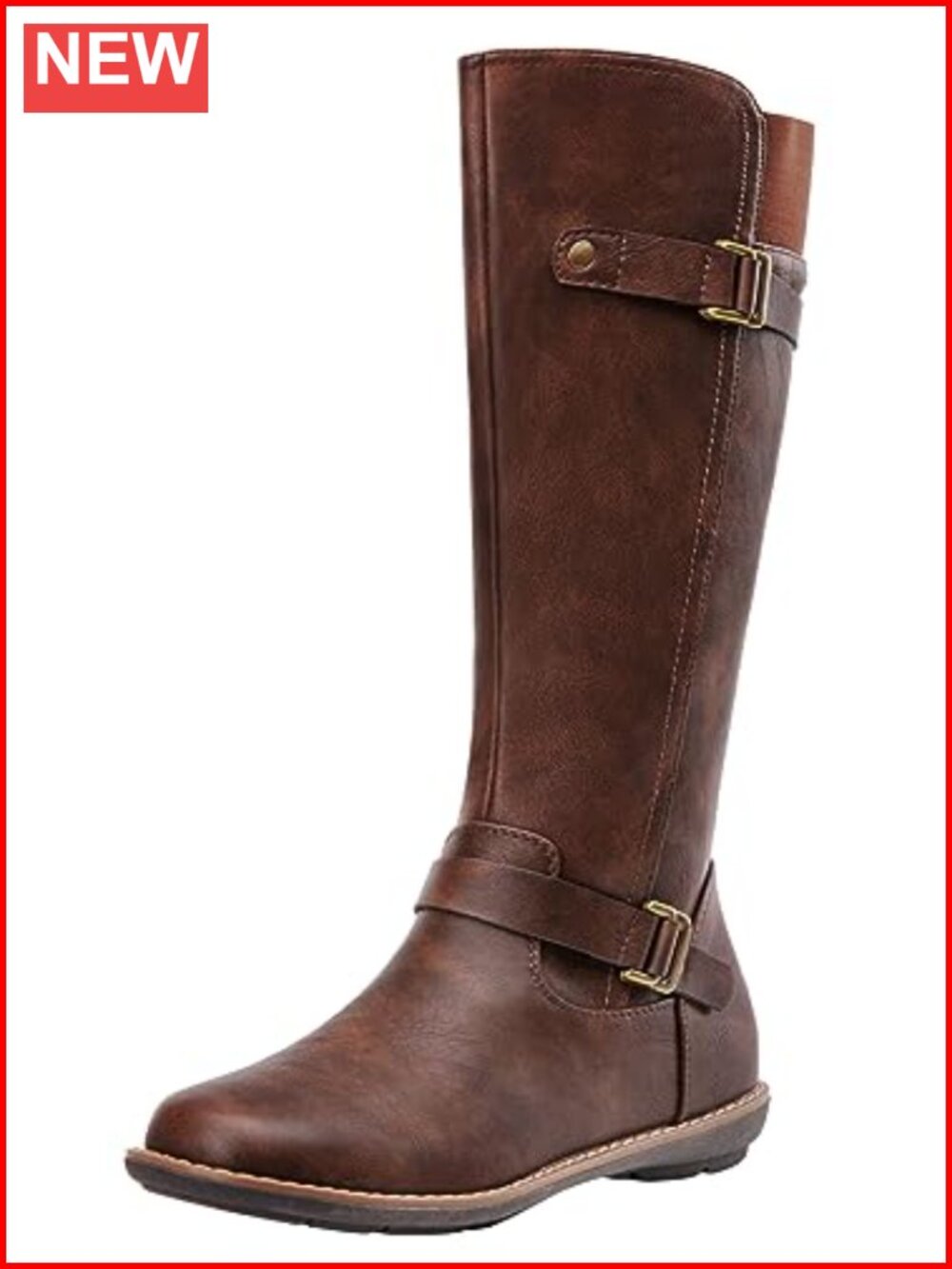 Faux Leather Knee High Flat Riding Boots Side Zipper Tall Boot